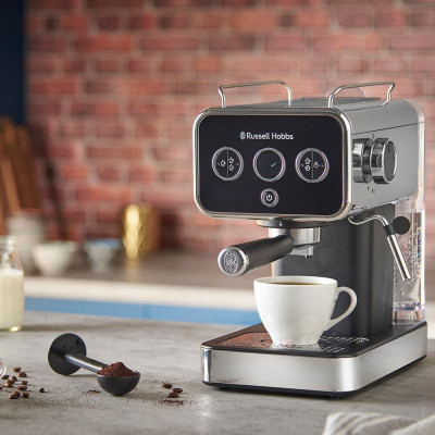 Кофеварка Russell Hobbs рожковая Distinctions 1.1л, молотая + чалды, черно-серебристый