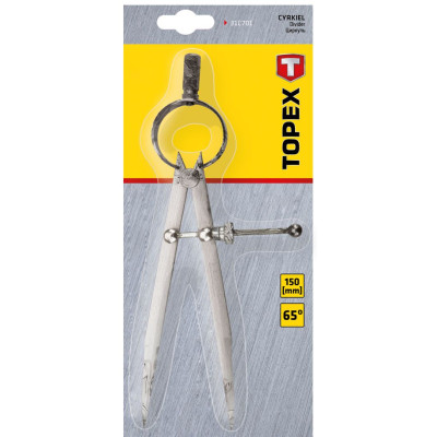 Циркуль TOPEX, 150мм, радіус 160мм, кут 65° Циркуль TOPEX, 150мм, радіус 160мм, кут 65°