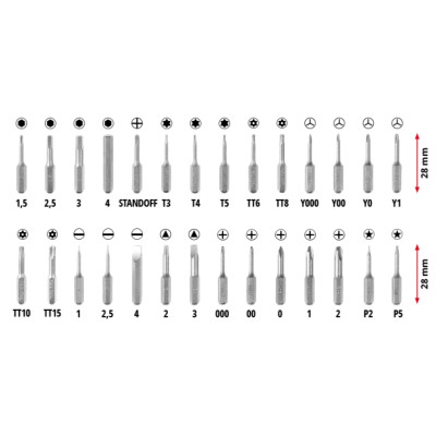 Біти Einhell, набір 33шт,HEX, PH, RIBE, SL, Spline, Torx, 28мм, кейс