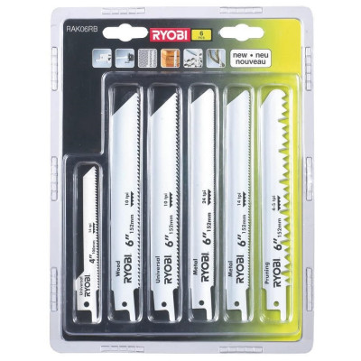 Полотно пиляльне для шабельної пили Ryobi RAK06RB по дереву металу набір 6шт Полотно пиляльне для шабельної пили Ryobi RAK06RB по дереву металу набір 6шт