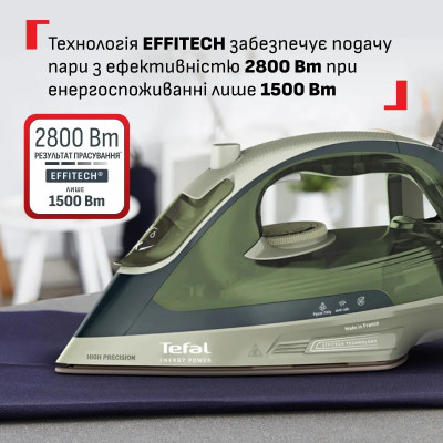 Праска Tefal Energy Power, 1500Вт, 270мл, паровий удар -270гр, постійна пара - 20гр, керам. підошва, зелений Праска Tefal Energy Power, 1500Вт, 270мл, паровий удар -270гр, постійна пара - 20гр, керам. підошва, зелений