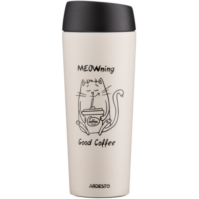 Термокухоль ARDESTO Coffee Time Meowning, 450мл, нержавіюча сталь, бежевий Термокухоль ARDESTO Coffee Time Meowning, 450мл, нержавіюча сталь, бежевий