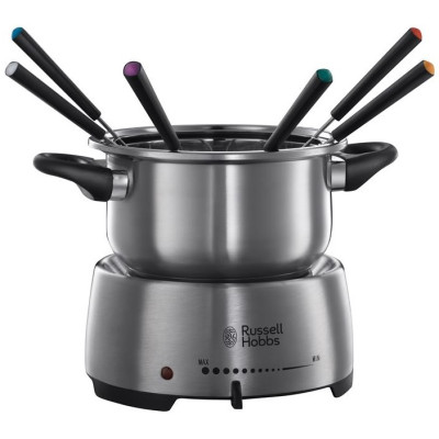 Електричне фондю Russell Hobbs Fiesta, ємність 2л, 1200Вт, 6 виделок в комплекті, нерж. сталь, сірий