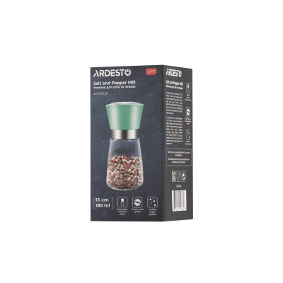 Млинок для солі та перцю ARDESTO Gemini, 180мл, скло, пластик, прозорий, зелений