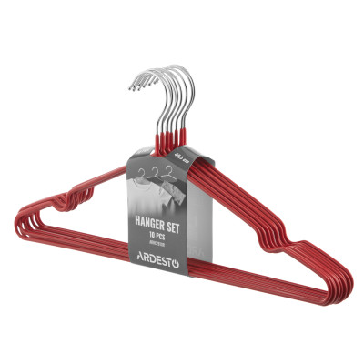 Набір вішаків ARDESTO 40.5см, 10шт, метал, ПВХ, червоний