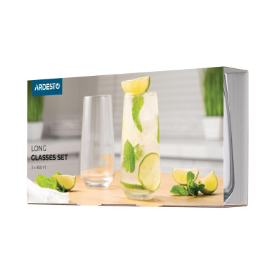 ARDESTO Набір склянок високих Gloria Shine 480 мл, 3 шт., скло ARDESTO Набір склянок високих Gloria Shine 480 мл, 3 шт., скло