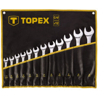 Topex Ключі гайкові, набір 12шт, комбіновані, CrV, 13-32мм, чохол-скручування Topex Ключі гайкові, набір 12шт, комбіновані, CrV, 13-32мм, чохол-скручування