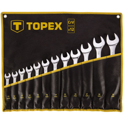 Topex Ключі гайкові, набір 12шт, комбіновані, CrV, 13-32мм, чохол-скручування Topex Ключі гайкові, набір 12шт, комбіновані, CrV, 13-32мм, чохол-скручування