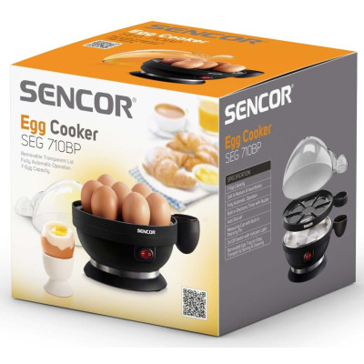 Яйцеварка Sencor, 380Вт, механічне керув., 3 рівня приготування, на 7 яєць, пластик, чорний
