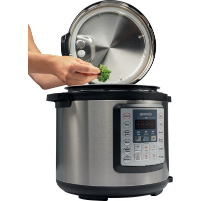 Gorenje Мультиварка-скороварка, 1000Вт, чаша-6л, електронне керув., 15 програм, метал/пластик, чорний