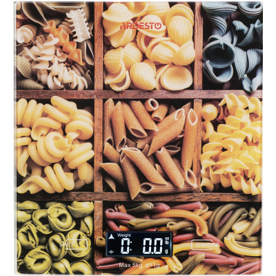 Весы Ardesto кухонные Pasta, 5кг, AAAx2 в комплекте, стекло, многоцветный (SCK-893PASTA) Весы Ardesto кухонные Pasta, 5кг, AAAx2 в комплекте, стекло, многоцветный (SCK-893PASTA)