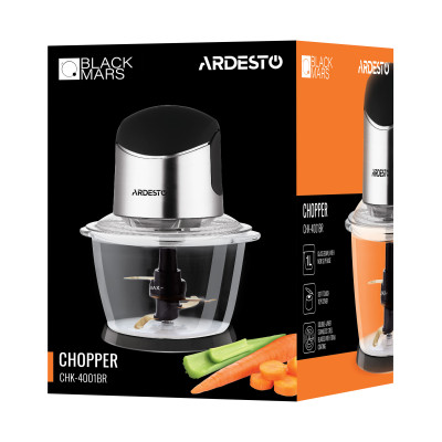 Измельчитель Ardesto, 400Вт, чаша-1000мл, стекло, корпус-пластик/металл, черно-серебристый (CHK-4001BR)