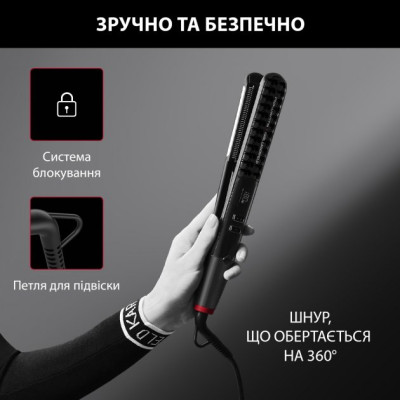Випрямляч Rowenta x Karl Lagerfeld K/Pro Stylist Straightener, темп.режимів-8, 140-210С, дисплей, іонізація, кераміка, чорний