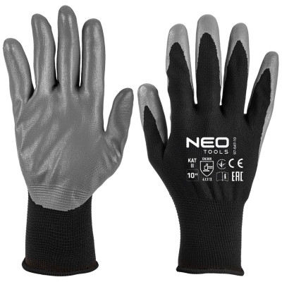 Рукавички робочі Neo Tools поліестер з нітриловим покриттям, р.11, сіро-чорний 12шт