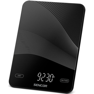 Ваги Sencor кухонні, 10кг, акумулятор 250mAh, USB-C, сенс. керув., скло, чорний