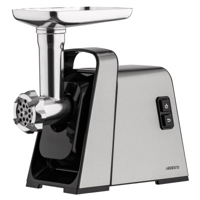 М'ясорубка ARDESTO, 2400Вт, 2.2кг/хв, 3 решітки, насадка для ковбас, кеббе, томатів, 4 терки, пластик, чорно-срібний М'ясорубка ARDESTO, 2400Вт, 2.2кг/хв, 3 решітки, насадка для ковбас, кеббе, томатів, 4 терки, пластик, чорно-срібний