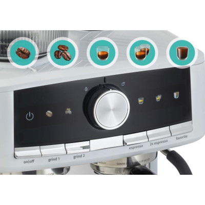 Кавоварка Gorenje ріжкова 2.5л, кавомолка 0,25л, капучинатор, кнопочне керування, білий