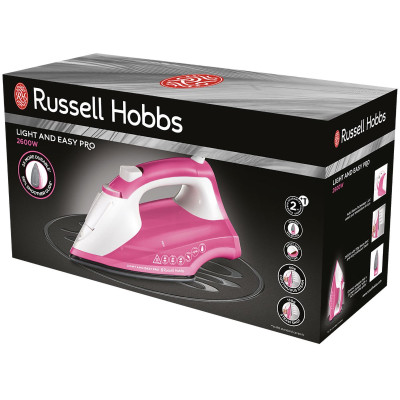 Russell Hobbs Праска Light&Easy Pro, 2600Вт, 240мл, паровий удар -130гр, постійна пара - 40гр, керам. підошва, біло-рожевий Russell Hobbs Праска Light&Easy Pro, 2600Вт, 240мл, паровий удар -130гр, постійна пара - 40гр, керам. підошва, біло-рожевий