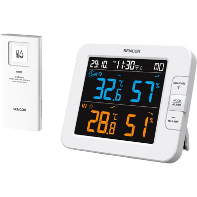 Метеостанція Sencor, внутр/зовн вимірювання, температура, вологість, час, дні тижня, календар, підтримує платформи Android та iOS, Білий Метеостанція Sencor, внутр/зовн вимірювання, температура, вологість, час, дні тижня, календар, підтримує платформи Android та iOS, Білий