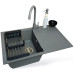 Набір кухонний Adamant Horizon, штучний камінь, прямокут., з крилом, 780х495х230мм, чаша - 1, врізна, сірий + змішувач та дозатор