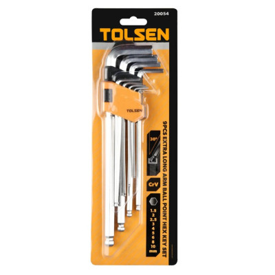 Ключі шестигранні Tolsen, довгі, кулястий наконечник, 1.5-10мм, CrV, набір 9шт