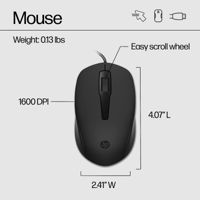 Комплект клавіатура та миша НР 150, USB-A, EN/RU, чорний
