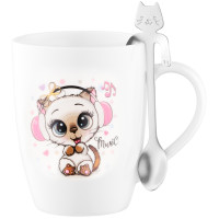 Чашка з ложкою ARDESTO Music, 320мл, порцеляна, нержавіюча сталь, білий