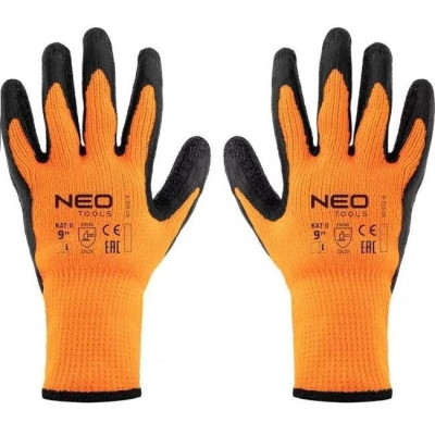 Рукавички робочі Neo Tools, латексне покриття, поліестер, р.9, помаранчево чорні