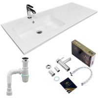 Набір для ванної кімнати, раковина, умивальник Adamant FLATE 120L, штучний камінь, прямокут., з сифоном Click-Clack + змішувач