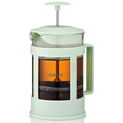 Френч-прес ARDESTO Fresh, 800мл, боросилікатне скло, пластик, прозорий, зелений світлий Френч-прес ARDESTO Fresh, 800мл, боросилікатне скло, пластик, прозорий, зелений світлий