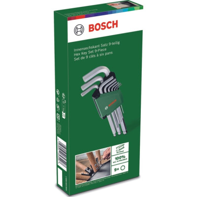 Bosch Ключі шестигранні, набір 9шт, кулястий наконечник, 1.5-10мм, CrV