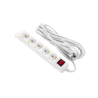 Подовжувач мережевий 2E 5м, 5xТипF, 16A, білий Подовжувач мережевий 2E 5м, 5xТипF, 16A, білий