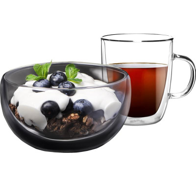 ARDESTO Набір для сніданку чашка і піала з подвійними стінками, 270мл, 500мл, боросилікатне скло, прозорий ARDESTO Набір для сніданку чашка і піала з подвійними стінками, 270мл, 500мл, боросилікатне скло, прозорий