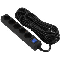 Подовжувач мережевий 2E 10м, 5xТипF, 16A, чорний