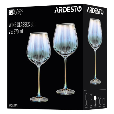 Набір келихів для вина ARDESTO Black Mars Zenith 670мл, 2шт, скло, прозорий Набір келихів для вина ARDESTO Black Mars Zenith 670мл, 2шт, скло, прозорий