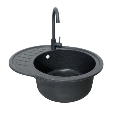 Набір кухонний Adamant Ovum, штучний камінь, овальна, з крилом, 615х495х200мм, чаша - 1, врізна, графіт + змішувач