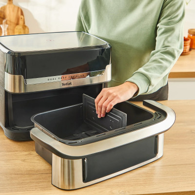 Мультипіч Tefal Dual Easy Fry Flex, 2700Вт, чаша-5.5+3.5л, сенсорне керув., з віконцем, 2 чаши, гриль, пластик, чорний-нерж. сталь