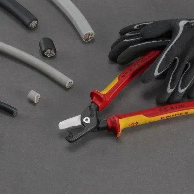 Кабелеріз KNIPEX, StepCut XL діелектричний, 225мм, фосфатовані, 0.325кг