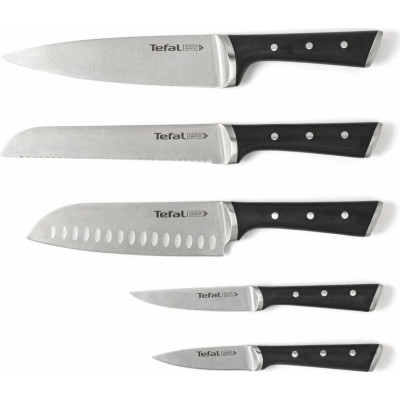 Tefal Набір ножів Ice Force, 5 пр., з дерев'яною колодкою, нержавіюча сталь, плаcтик, чорний