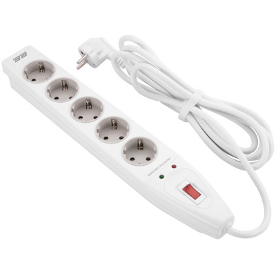 Подовжувач мережевий 2E 3м, 5xТипF, 16A, фільтр, білий