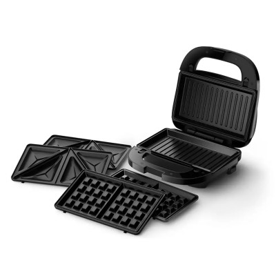 Philips Мультимейкер Series 5000 750Вт, антипригарне покриття, 3 пластини, корпус-пластик, чорно-сріблястий