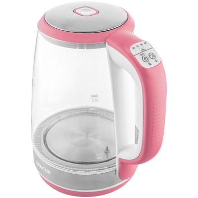 Електрочайник Sencor 2л, Strix, скло, 5 темп.реж, малиновий