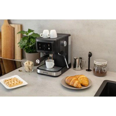 Кавоварка Gorenje ріжкова 1.5л, мелена, ручний капучинатор, чорний