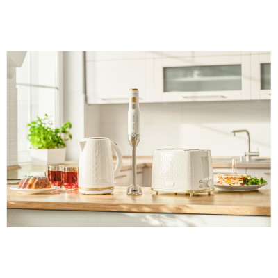 Тостер Sencor 930Вт, підігрів, розморожування, пластик, біло-золотий