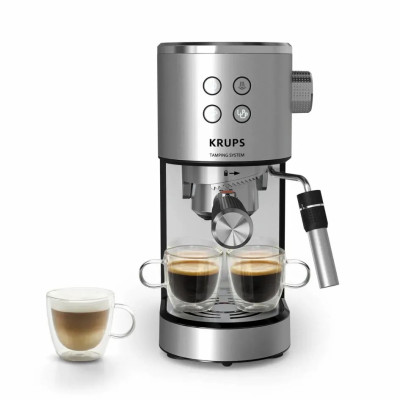 Кавоварка Krups ріжкова Virtuoso+ Tamping System 1л, мелена, ручний капучинатор, 15 бар, сірий