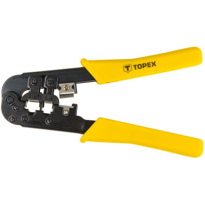 Кліщі обтискні TOPEX, для обтиску наконечників 6P, 8P, кусачки, в комплекті по 12 наконечників, 185мм