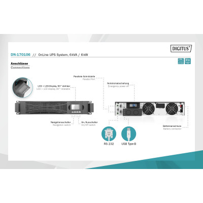 Digitus Силовий блок Power Module, 6kVA/6kW, LCD, Hardwire In/Out, RS232, USB, Rack/Tower Digitus Силовий блок Power Module, 6kVA/6kW, LCD, Hardwire In/Out, RS232, USB, Rack/Tower