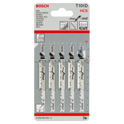 Bosch Полотно пиляльне для електролобзика по дереву T101D, 5шт