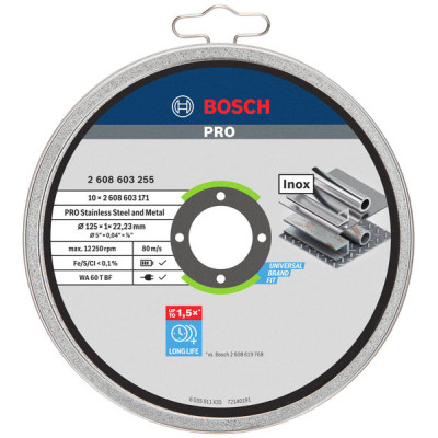 Диск відрізний Bosch Professional Stand по металу, 125х1.0х22.2мм, 10шт Диск відрізний Bosch Professional Stand по металу, 125х1.0х22.2мм, 10шт