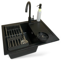 Набір кухонний Adamant Minimal, штучний камінь, прямокут., з крилом, 615х495х200мм, чаша - 1, врізна, антрацит + змішувач + дозатор + ополіскувач склянок + коландер